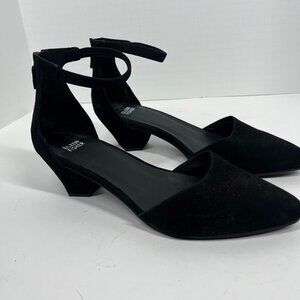Eileen Fisher Black Just Suede Ankle Strap Pump Geometric Block Heel Sz. 11